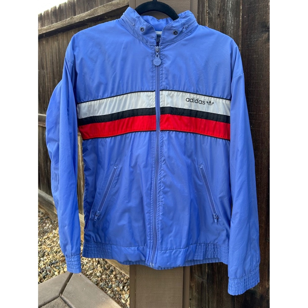 Vintage Adidas Originals Windbreaker Jacket Small Blue Trefoil Colorblock Hood